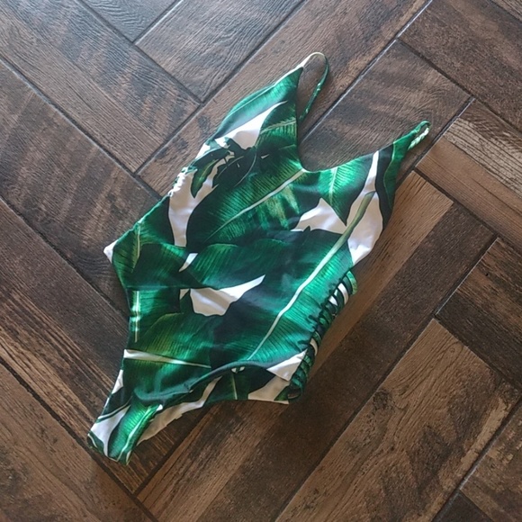 Other - Green Tropical Leaf One Piece Swimsuit Side Cages